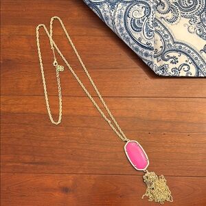 Kendra Scott Rayne Pink Stone Gold Chandelier Necklace